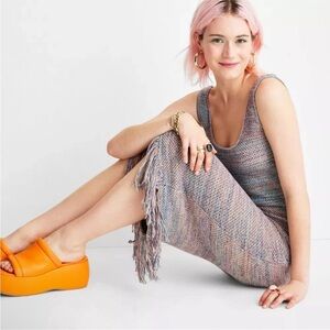 FUTURE COLLECTIVE Women's Crochet Fringe Dress Boho Sleeveless Blue Size SM EUC